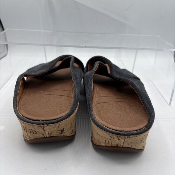 FitFlop Kys Slide Sandals Blue Suede Leather Women 6 Cross Strap Cork Footbed - Picture 10 of 10